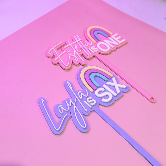 Personalised Rainbow Cake Topper - Custom Name & Age (1st to 10th Birthday)