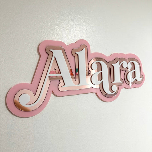 3D Childrens Name Sign - Curved Elegant Font & Shadow Layers - Nursery or Playroom Wall Art