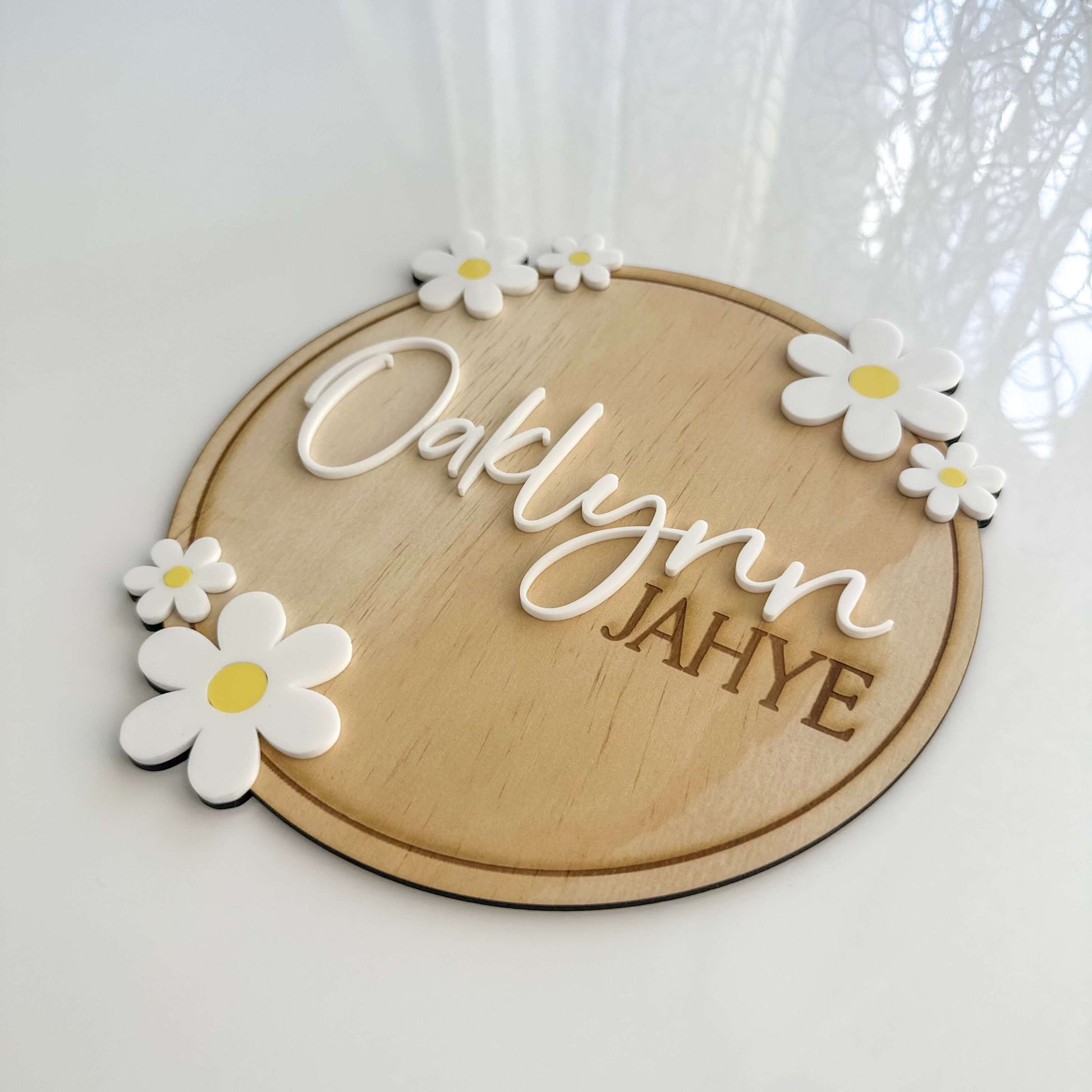 Wood and Acrylic Daisy Name Plaque for Kids' Rooms