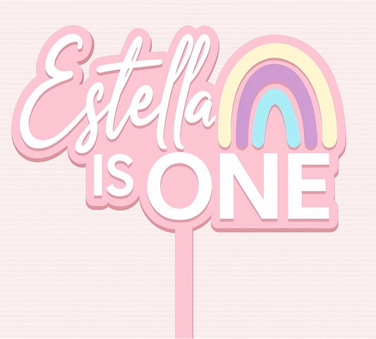 Personalised Rainbow Cake Topper - Custom Name & Age (1st to 10th Birthday)
