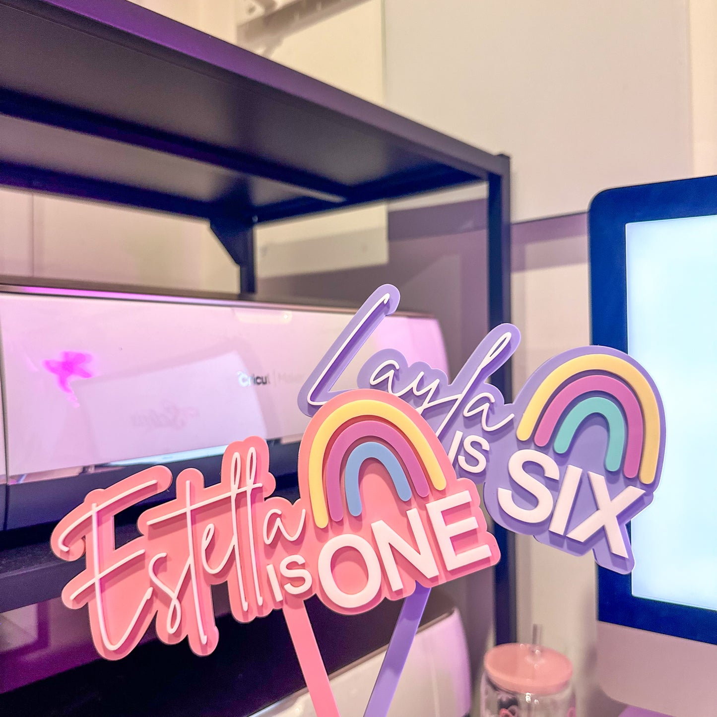 Personalised Rainbow Cake Topper - Custom Name & Age (1st to 10th Birthday)