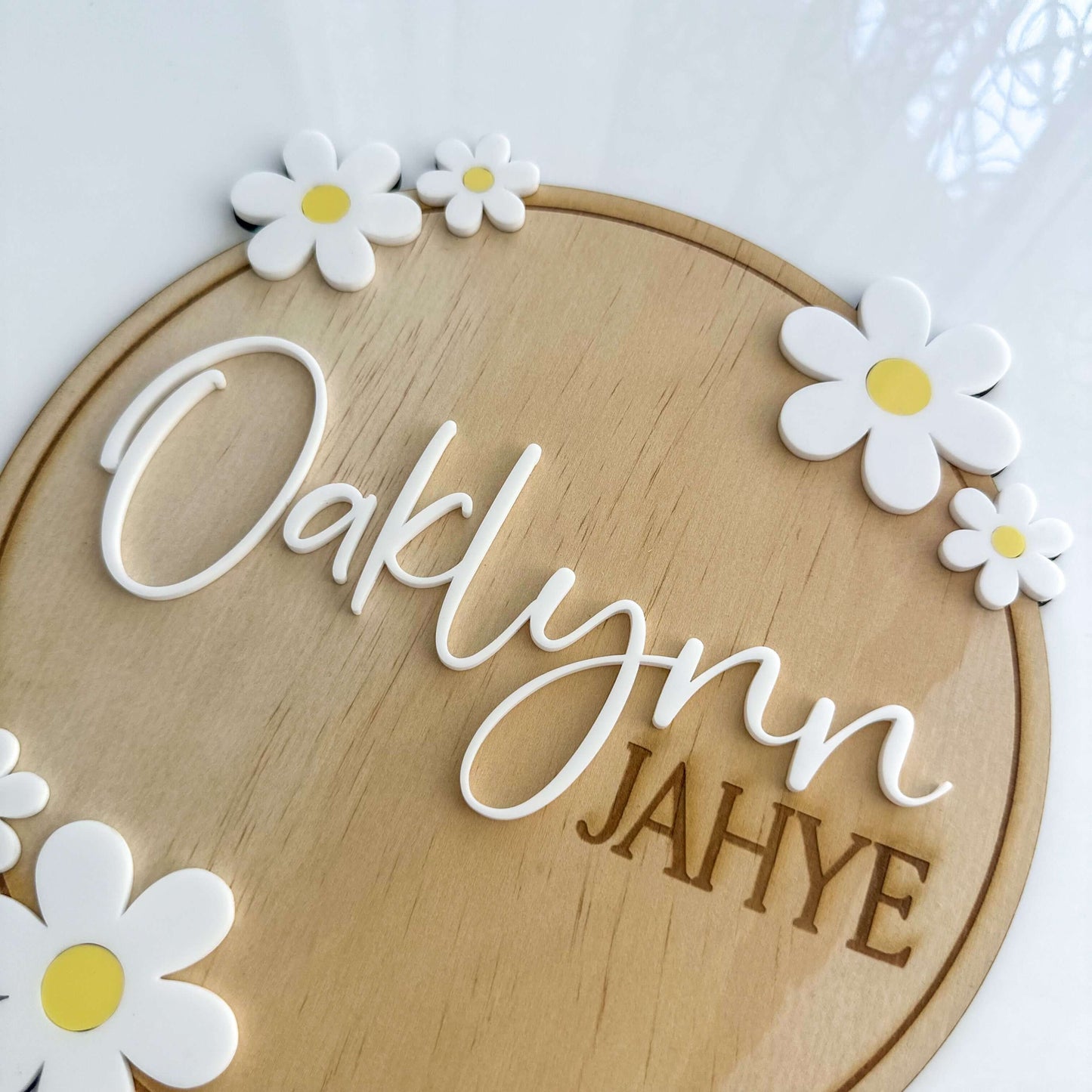Wooden Acrylic Daisy Name Plaque