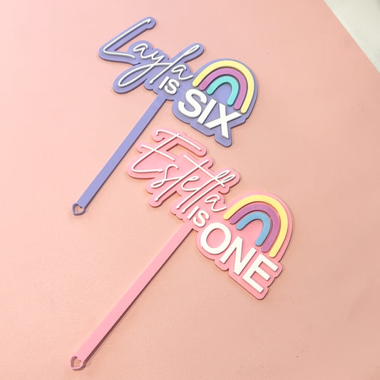 Personalised Rainbow Cake Topper - Custom Name & Age (1st to 10th Birthday)