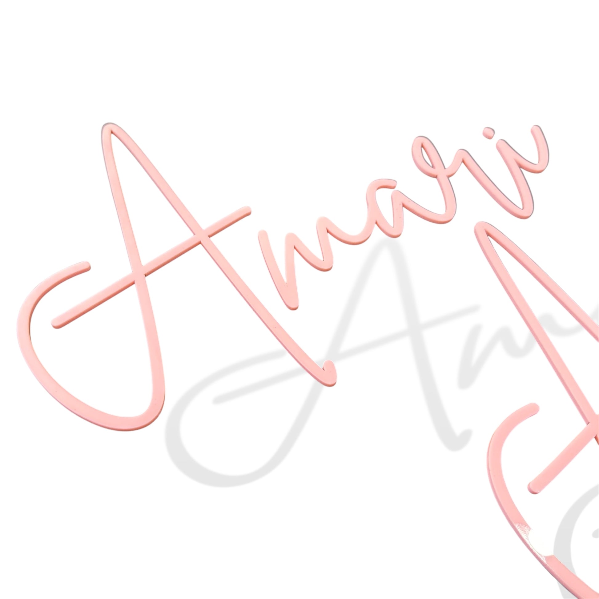 Modern acrylic name plaque for 'Amari' with minimalist baby pink glow – customisable room decor or wall sign
